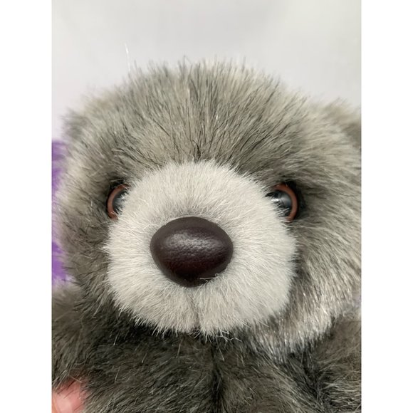 Gina 8 Inch Gray Frosted Teddy Bear Brown Plastic Eyes Leather Nose Gray Detail - Picture 4 of 11